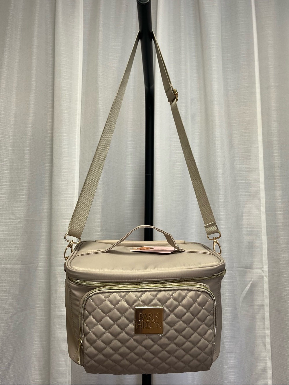 Paris Hilton quilted taupe travel cosmetic case